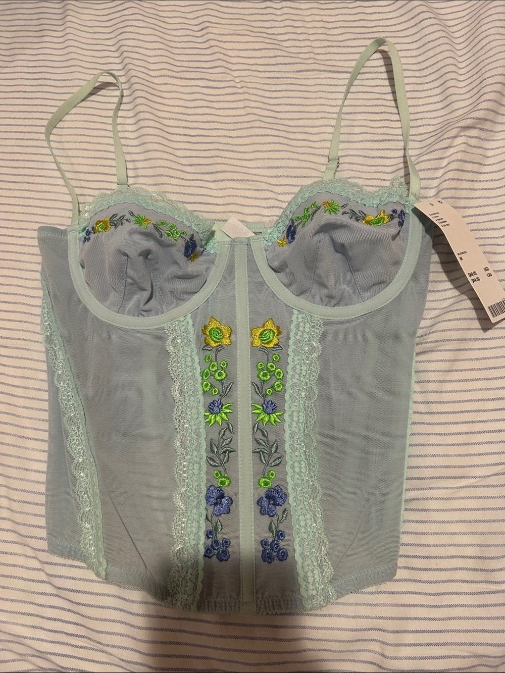 Delicate Mint Floral Embroidered Bustier by